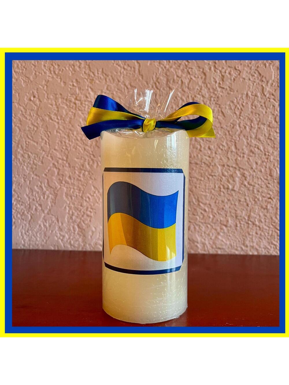 LED Flameless Pillar Candle with Ukrainian Flag Design